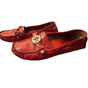 Tory Burch Womens Red Crinkled Patent Leather Driving Loafers Moccasins Size 7M